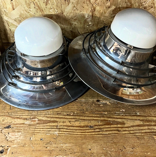 Set Of Three 1927 Industrial Church Pendant Lights Salvaged From St. Margaret’s Church, Worthing, Norfolk