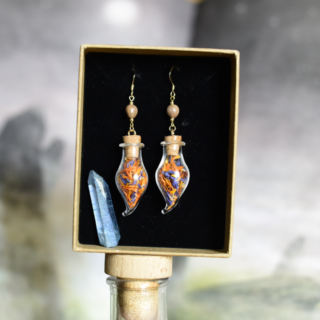 boucles d’oreilles fioles gold calendula &amp; bleuet