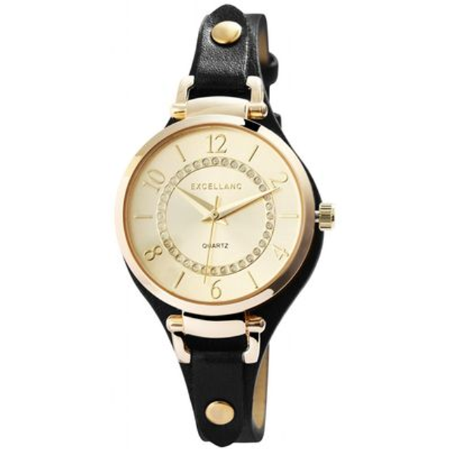 montre vintage femme bracelet cuir noir