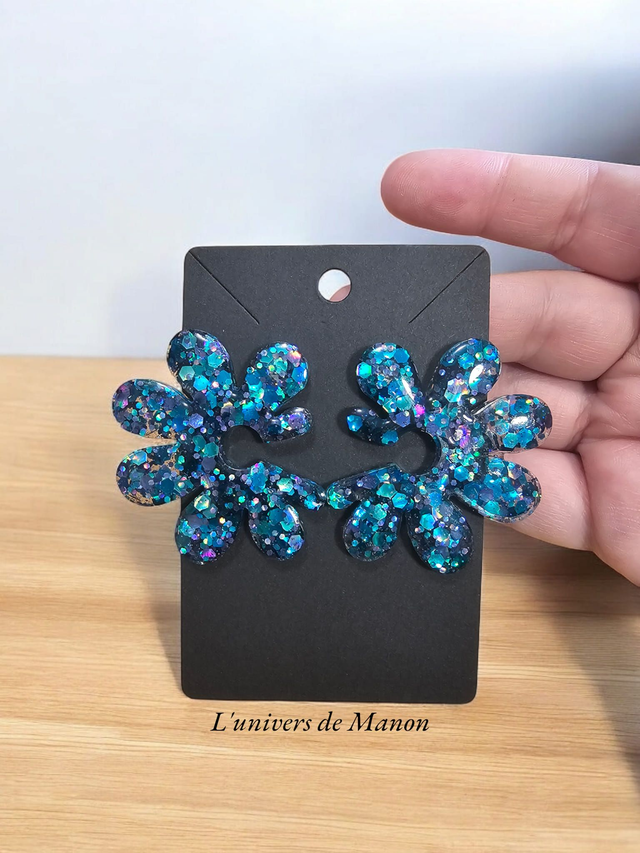 Boucles d'oreilles " Julia " en résine et paillettes pour femme, tendance