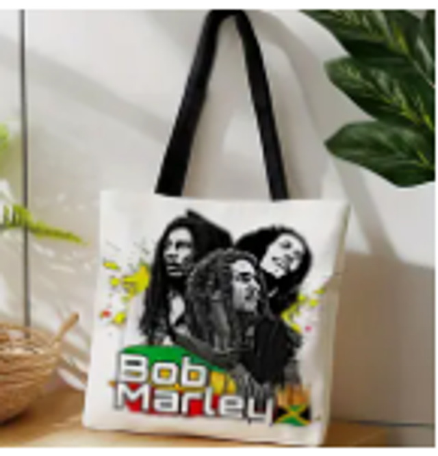 Sac Reggae Rasta - Blanc - Bob Marley - Photos et Texte - Impression Rasta et Noir