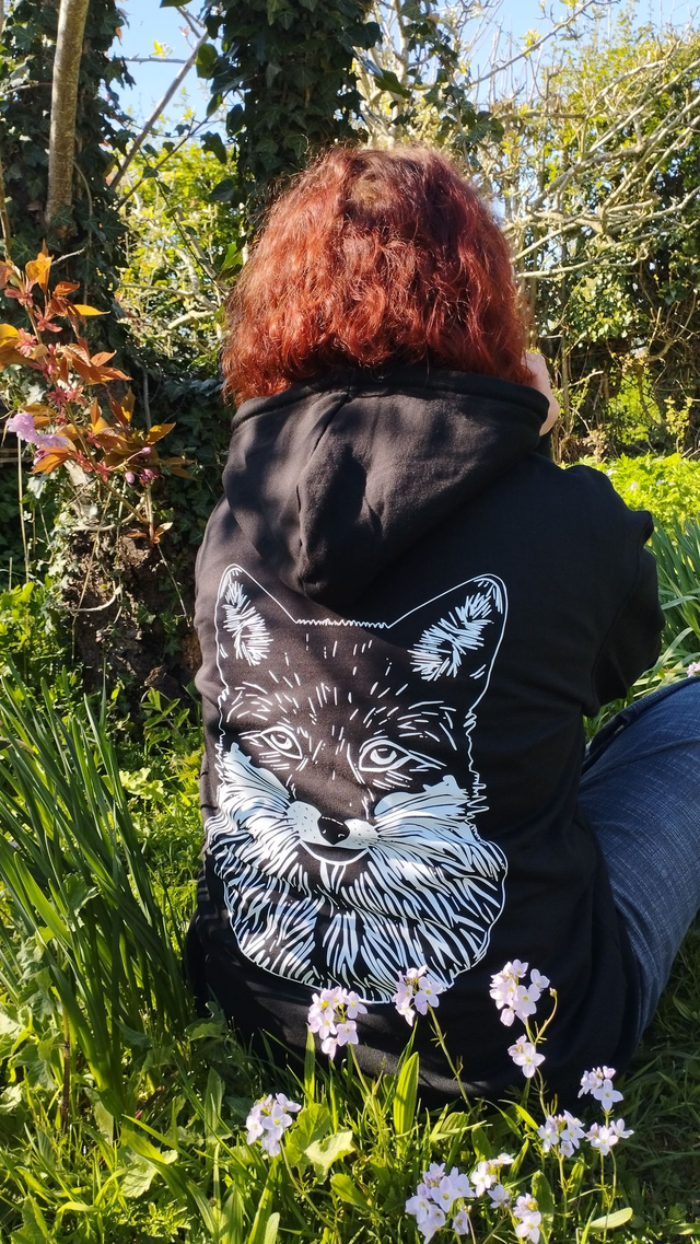 Sweat Shirt UNISEXE noir motif Renard et lierre, collection ''à l'orée du bois ''