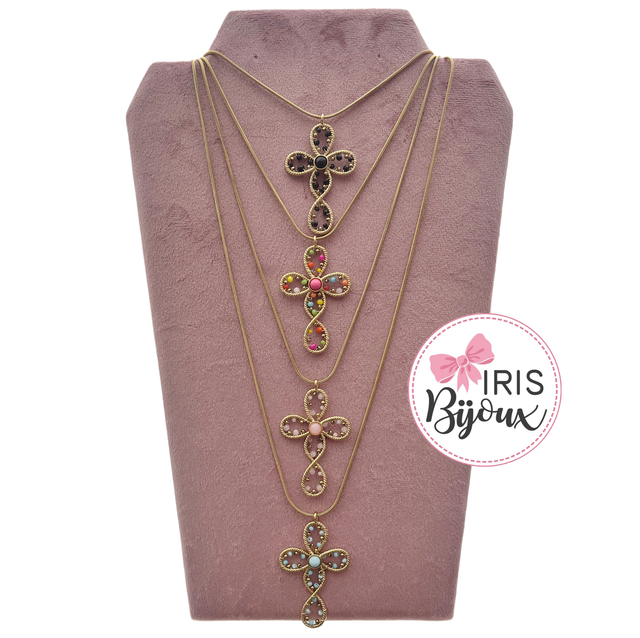Collana croce con semicristalli 