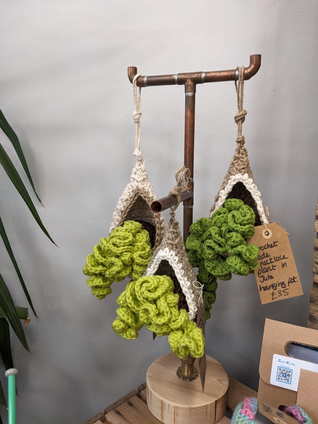 crochet crafts - Tumbling Crochet Plant Hanger | Natural Cotton &amp; Faux Greenery (Ready to ship)