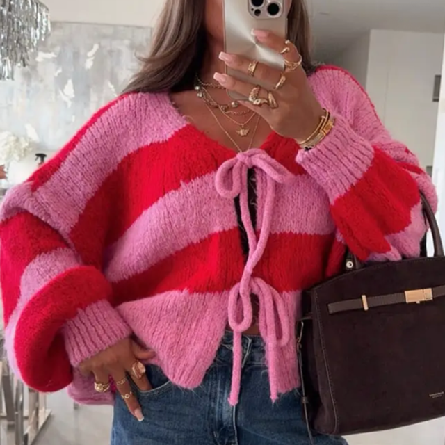 Wollcardigan, Oversize in Pink/Rot