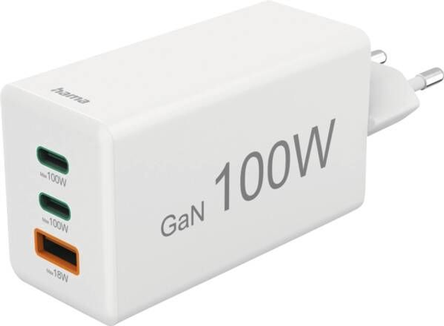 Hama Ladegerät 201997 Mini-Lader, GaN, 2xUSB-C+A, 100W Weiss