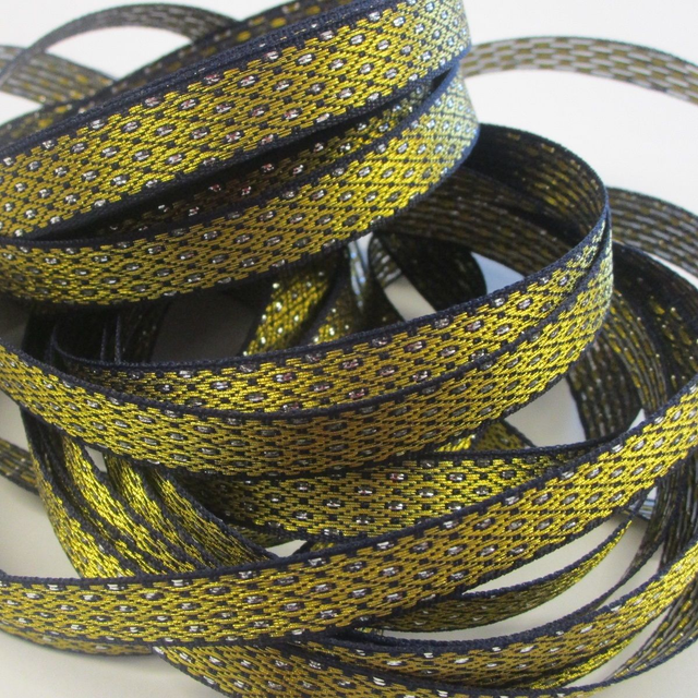 Brokatborte mit Rautenmuster aus Goldfaden, Vintage Goldborte, Dekoband, 1,3 - 1,5 cm breit, Meterware