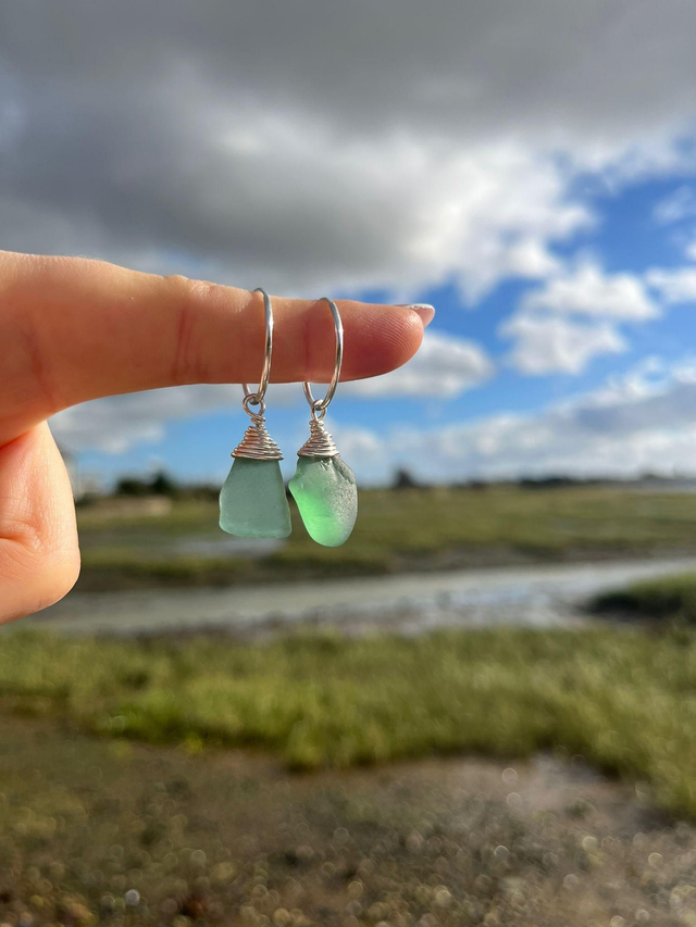 Mini endless hoops with teal drops