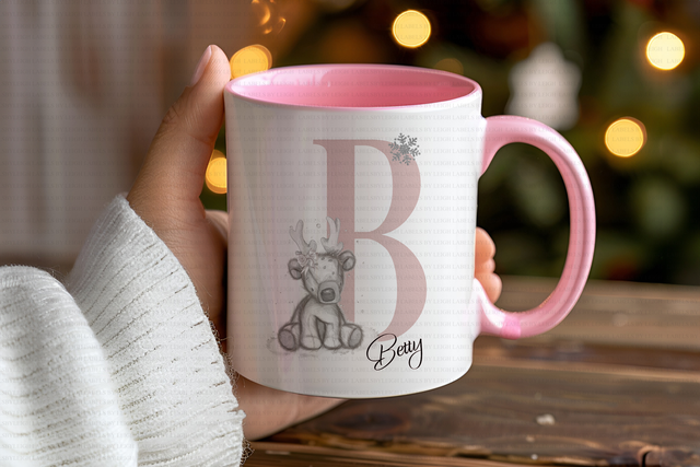 Personalised Pink Reindeer Mug 