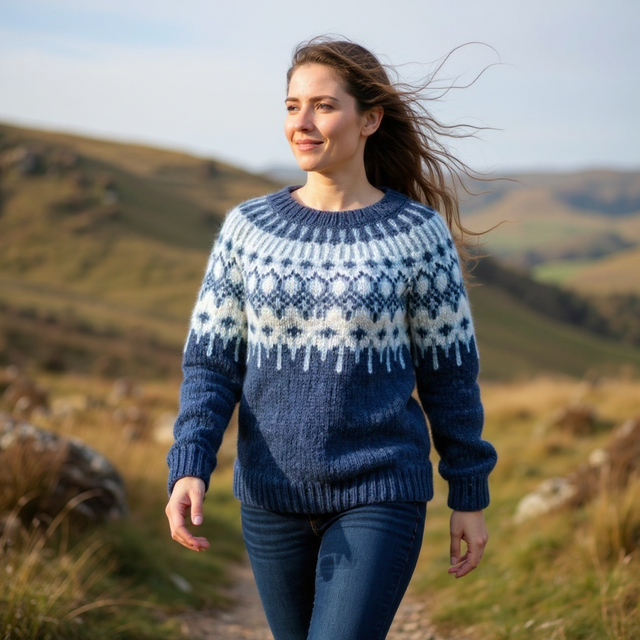 Føyka Polar Sweater Kit - Col 01 (Indigo Álafosslopi) - Wool & Pattern - Linka Neumann