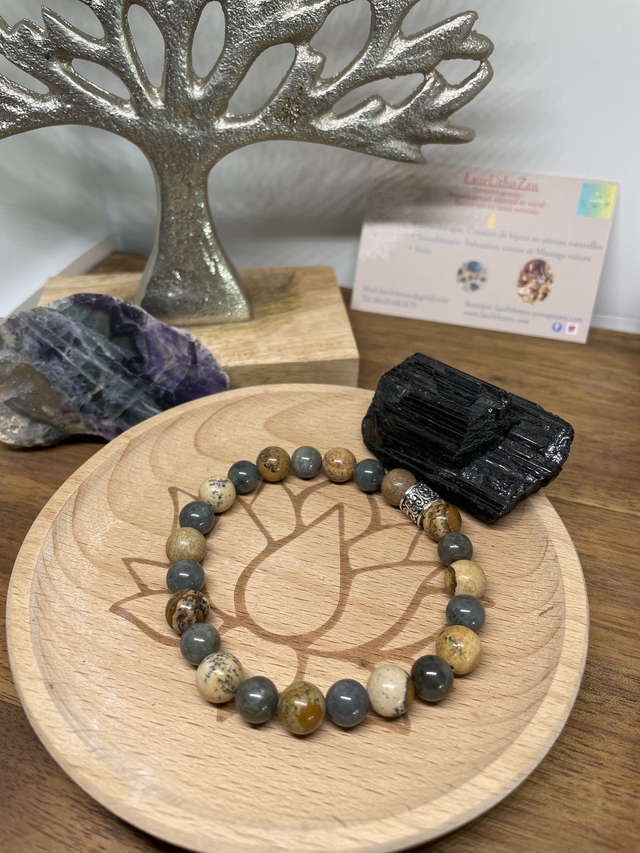 🍂💦 Bracelet Jaspe paysage et Labradorite