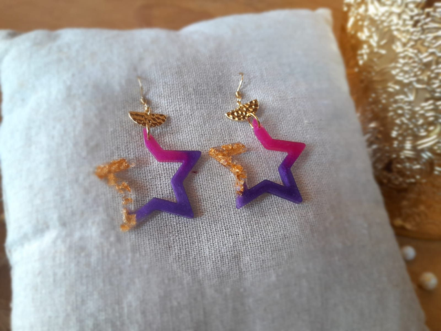 ✨LOUISE ✨Boucles d'oreilles en résine en forme d'étoiles - Rose Violet Doré
