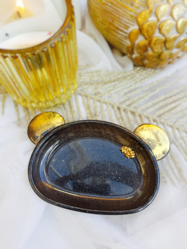 Trinket dish - Bear-  Black with gold ears