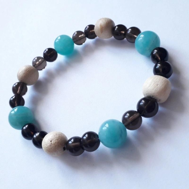 Amazonite -Smokey -Quartz - Palo Santo Bracelet 
