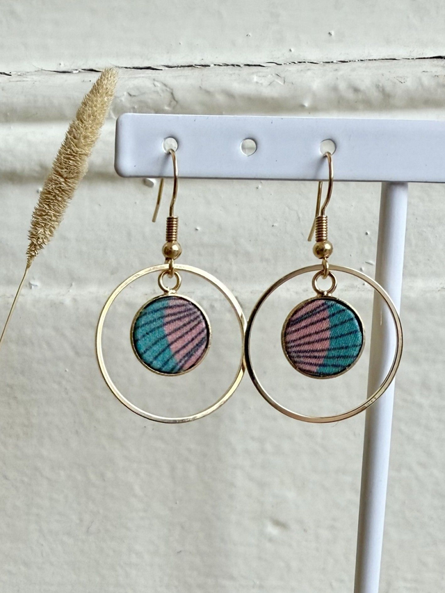 Boucles d&#039;oreilles - HOOKRING PLUME - vert et rose