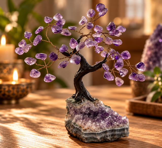 Bonsai di pietre su base drusa di ametista grande