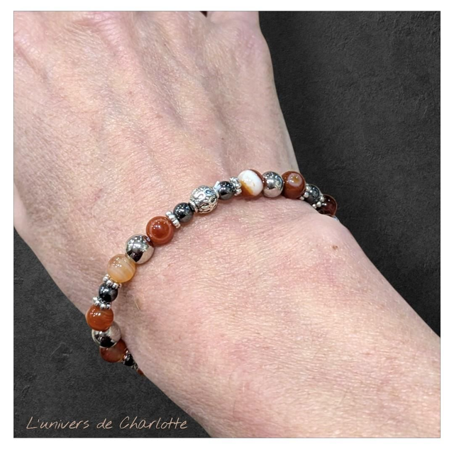 Bracelet "Cornaline & Hématite" 6mm BR-125