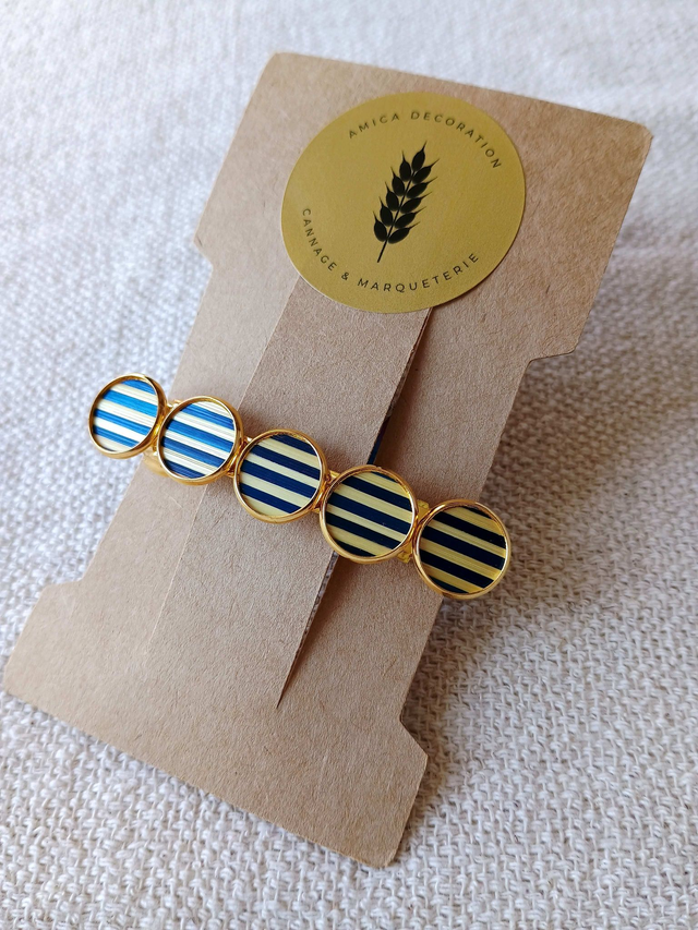 Barrette à cheveux dorée - Marinière bleue