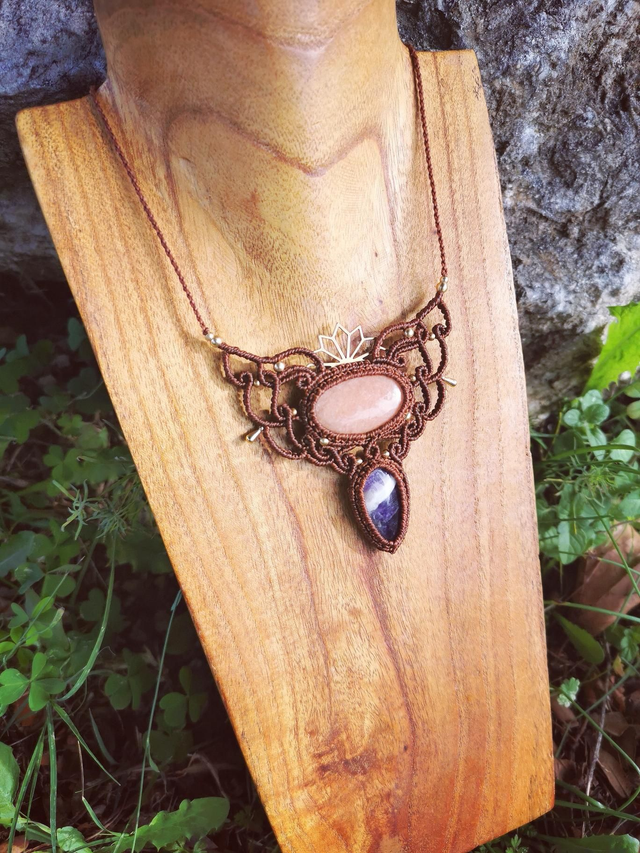 Collier ~ Aventurine pêche &amp; Améthyste chevron