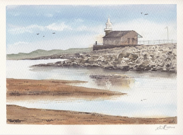 Framed Morecambe Stone Jetty Watercolour Painting: Signed Original Art