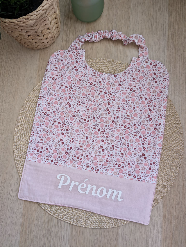 Serviette de cantine enfant fleurie rose 