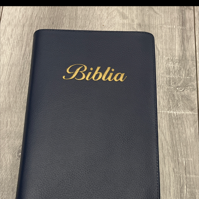 Biblia medie, bleumarin inchis , piele