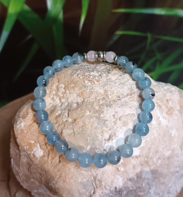 Bracelet en Aigue-Marine et Quartz Rose