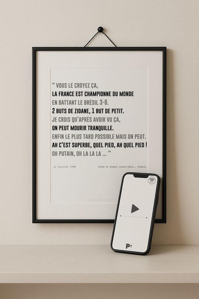 Affiche football interactive commentaire Thierry Roland France 98 (Audio inclus)