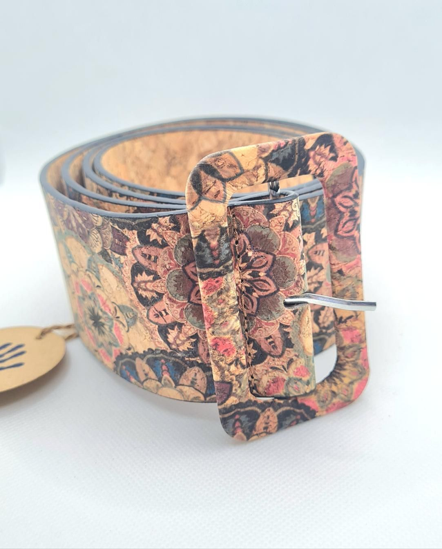 Ceinture épaisse en liège naturel et imprimé mandalas taille unique 