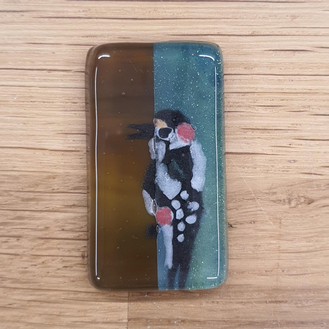 Greater Spotted Woodpecker glass enamel badge
