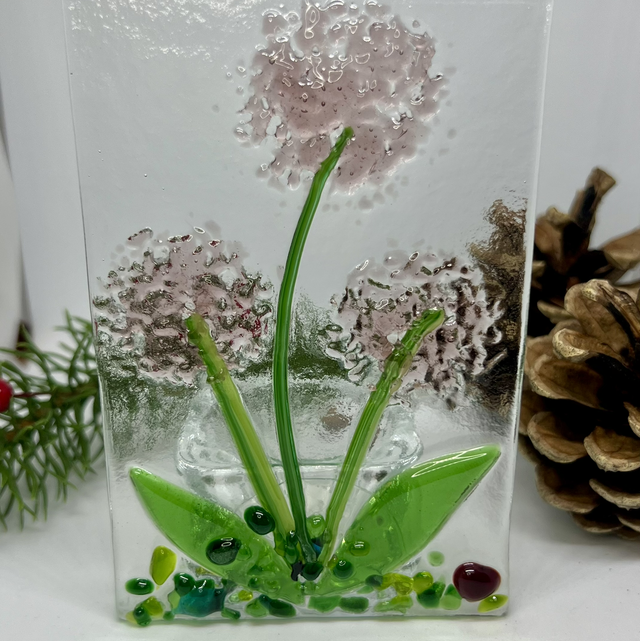 Pink Allium Fused Glass Tealight