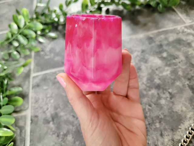 Pencil Pot – Pink &amp; White Tie Dye Glitter Milkshake Swirl