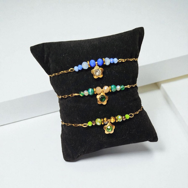 Bracelet acier inoxydable vert foncé et doré