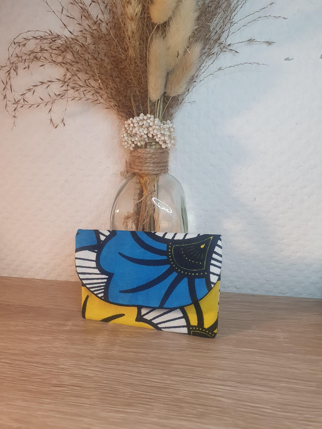 Porte-cartes Wax fleurs bleues/jaunes et noir