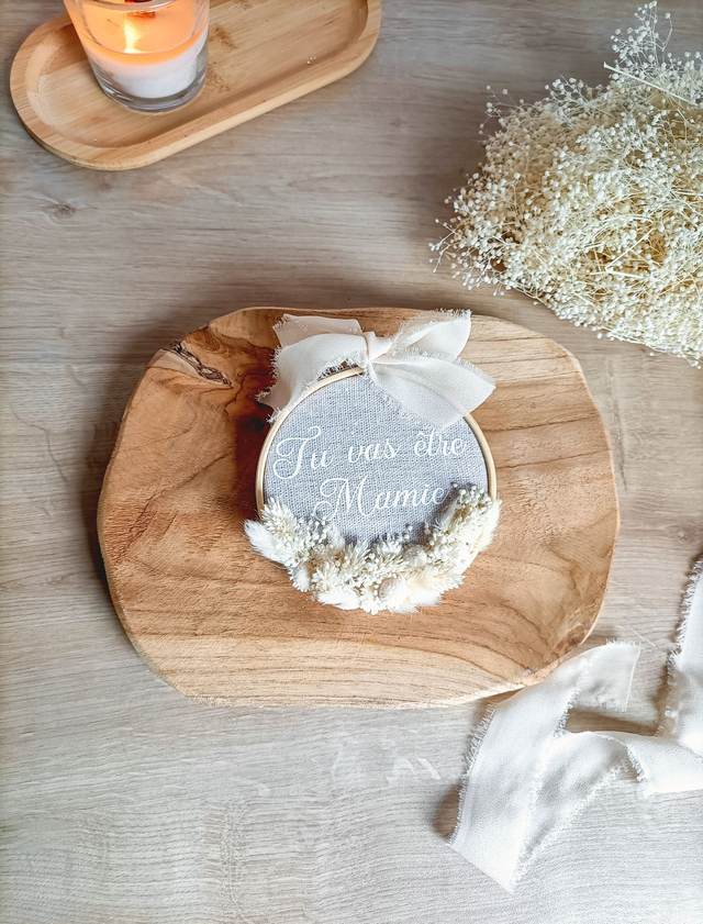 Tambourin fleuri Lin &amp; Coton - "Tu vas être mamie"