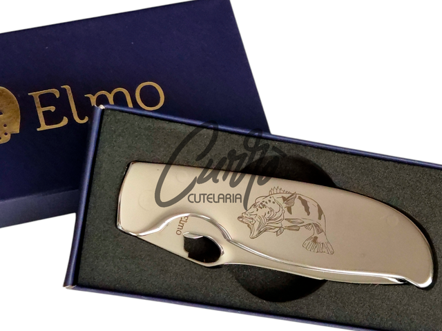 Canivete Elmo Aço Inox Clip De Bolso Gravação Tucunaré