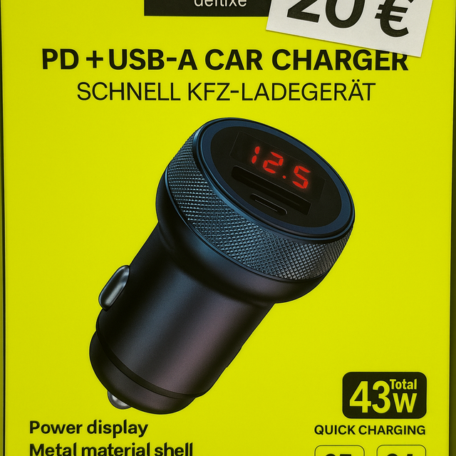 GALIO deluxe PD + USB-A Car Charger mit Power Display (43 W)