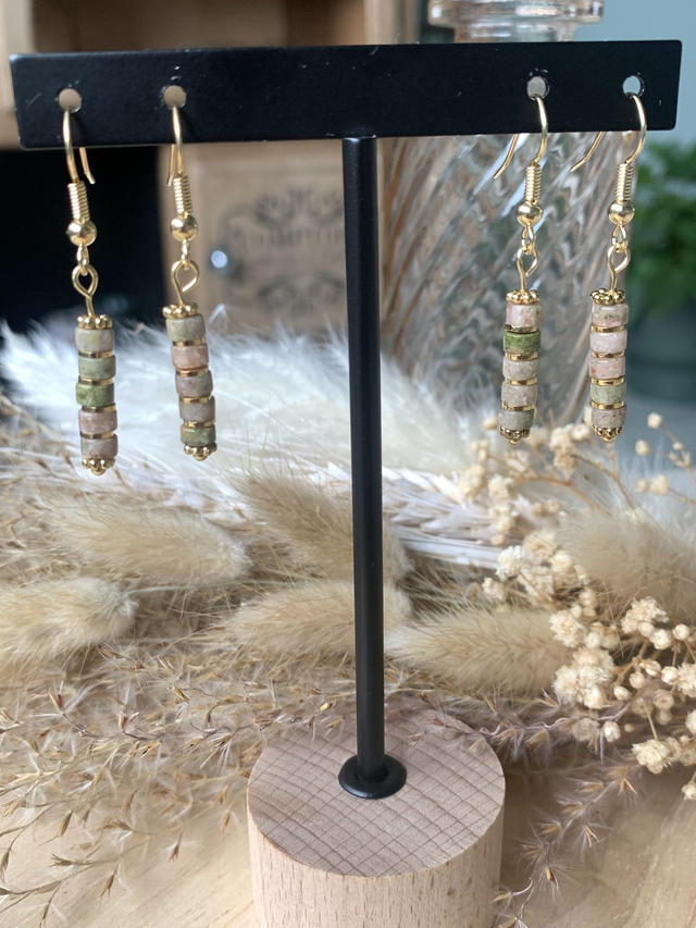 Boucles d'oreilles Soléa Quartz Rouge &amp; Vert clair