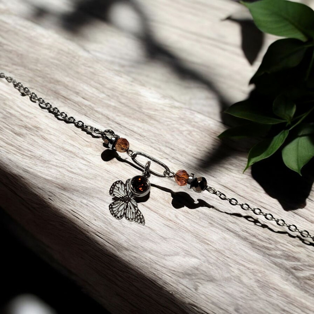 Bracelet acier inoxydable et strass marron et argenté