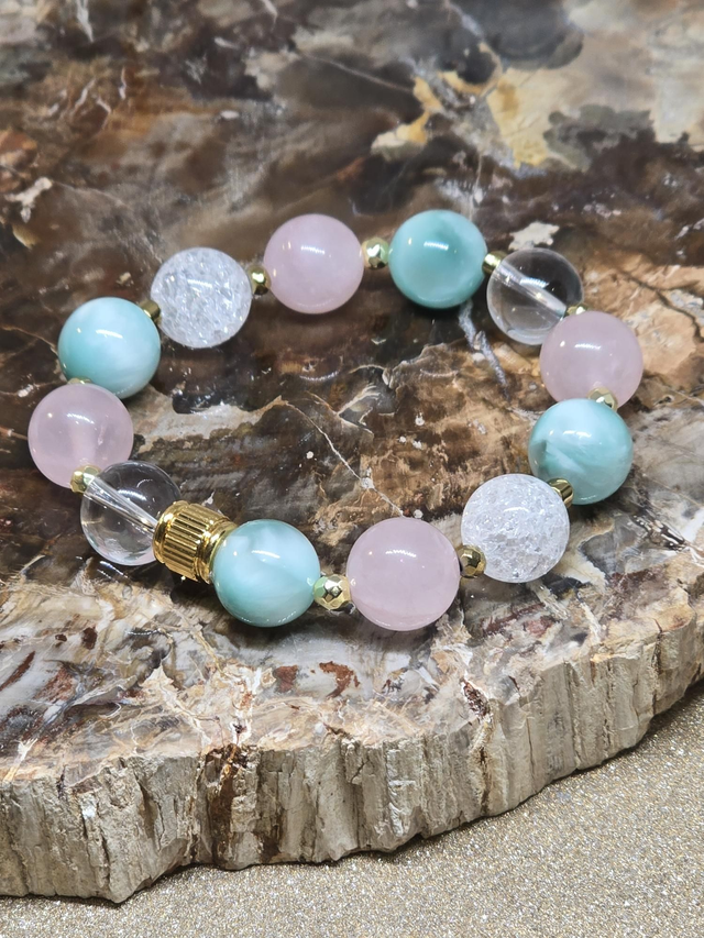 Bracelet Garniérite, Quartz rose, Cristal de roche XL en 1,2 cm 