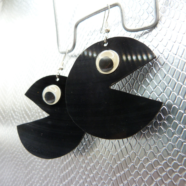 Boucle d'oreille vinyle "Pacman" 