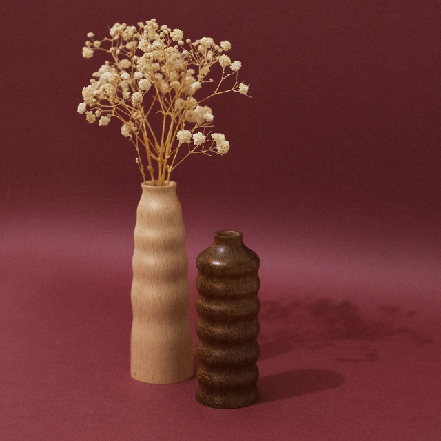 005_Lot de 2 Soliflores en bois d&#039;iroko et hêtre