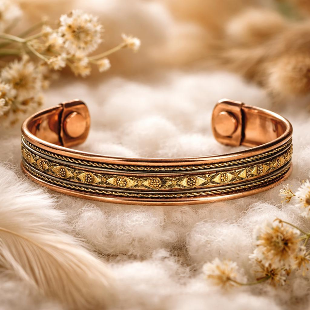 "Gravure divine" - Bracelet en cuivre magnétique