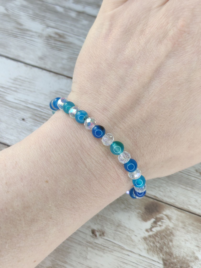 Bracelet &quot;Agate bleue et cristal&quot; 