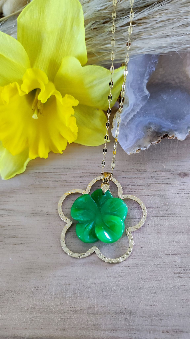 Collier "Flower" Agate verte