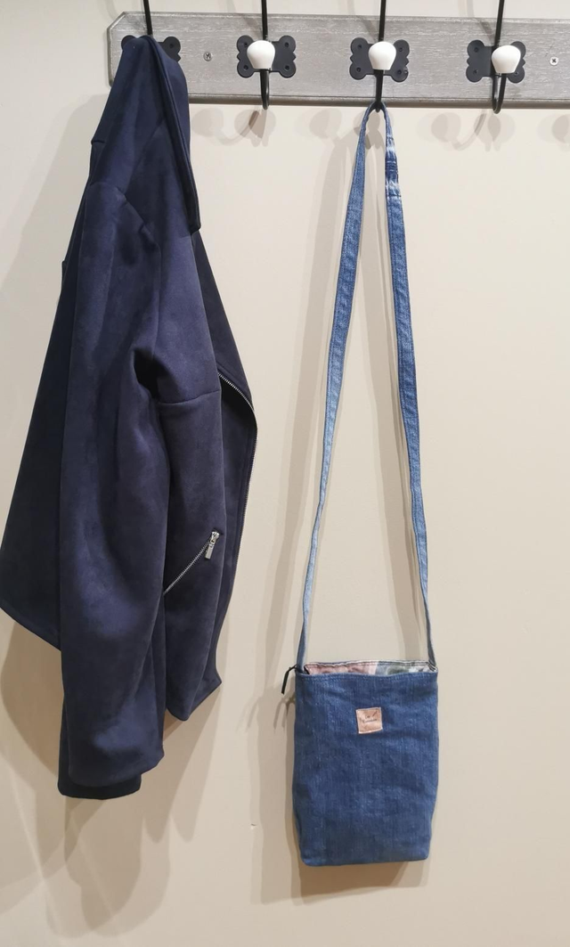Sac bandoulière simple #152 - Jeans et tissu ancien