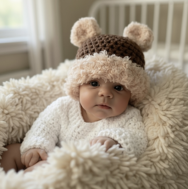 Fluffy Trim Bear Hat - Brown