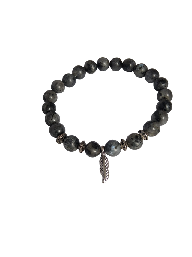 Pierre Labradorite grise et plume