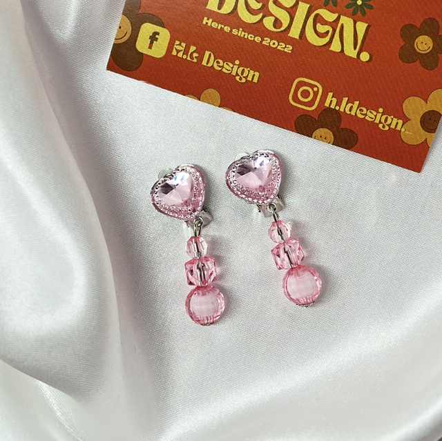 Pink Heart Diamond Clip-On Earrings