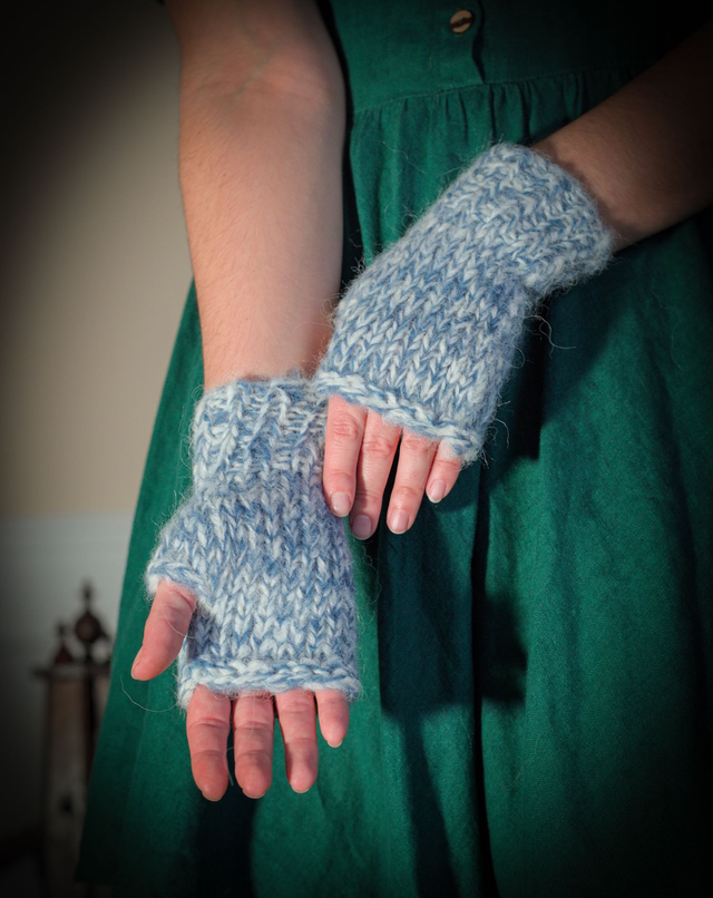 Mitaines en laine Bleu et beige